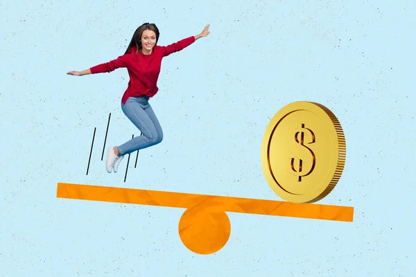 Foto Cartaz Colagem Promo Jovem Economista Contador Menina Ter Divertido — Fotografia de Stock