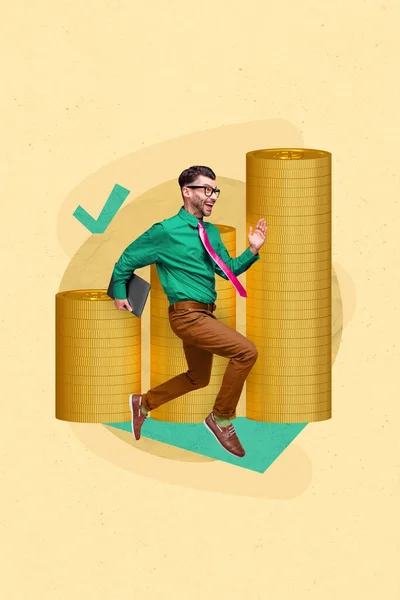 Creativo Pinup Pop Collage Illustrazione Felice Successo Freelance Uomo Fretta — Foto Stock