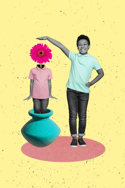 Artwork Magazin Collage Bild Von Lustigen Kleinen Kind Messen Arme — Stockfoto