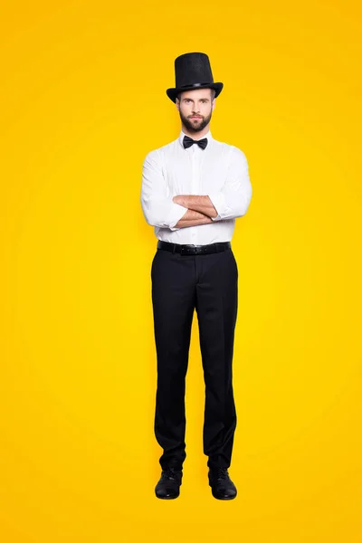 Full Size Fullbody Portrait Stylish Attractive Magician Tophat Having His — Stock Photo, Image