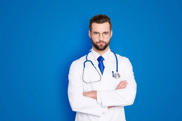 Portrait Atraklish Doc Stubble White Lab Coat Tie Stethoscope His — Stok Foto