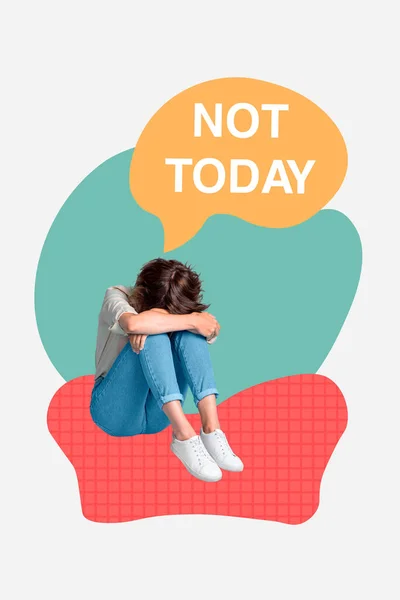 Photo Collage Concept Figurative Melancholy Young Girl Sitting Crying Depressed — Stock Photo, Image