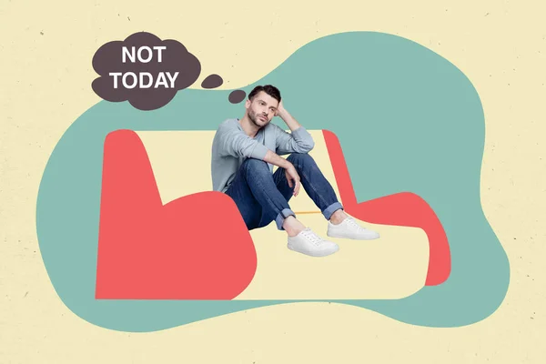 Collage Compuesto Hombre Joven Sentado Sofá Pintado Procedimiento Psicoterapia Depresión —  Fotos de Stock