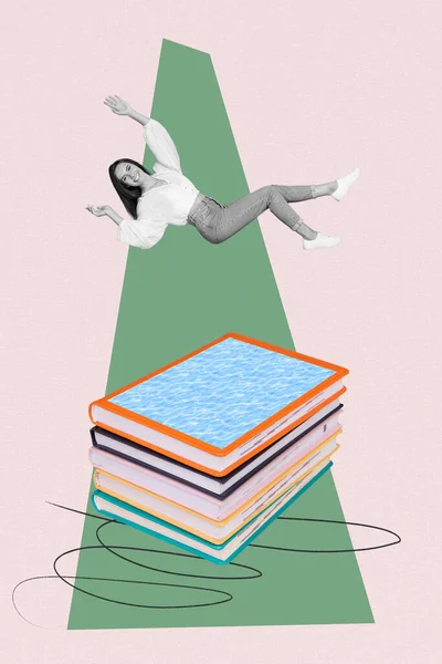 Banner Colagem Imagem Criativa Mulher Jovem Gosta Ler Literatura Fantasia — Fotografia de Stock