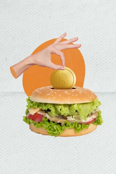 Vertikale Minimale Collage Vorlage Von Großen Hamburger Ungesund Junk Food — Stockfoto