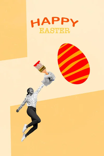 Kreatywne Kolaż Obraz Małej Młodej Damy Przygotować Podekscytowany Wielkanoc Festiwal — Zdjęcie stockowe