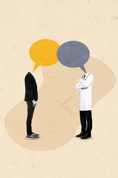 Vertikale Collage Porträt Von Schwarz Weiß Effekt Mann Kommunizieren Arzt — Stockfoto