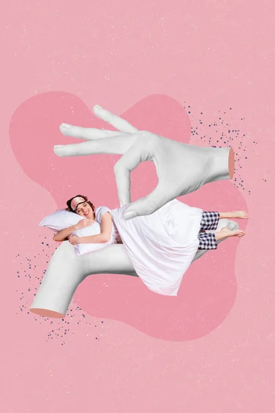 Вертикальная Картина Коллажа Больших Пальцев Руки Держать Крышку Одеяло Мини — стоковое фото