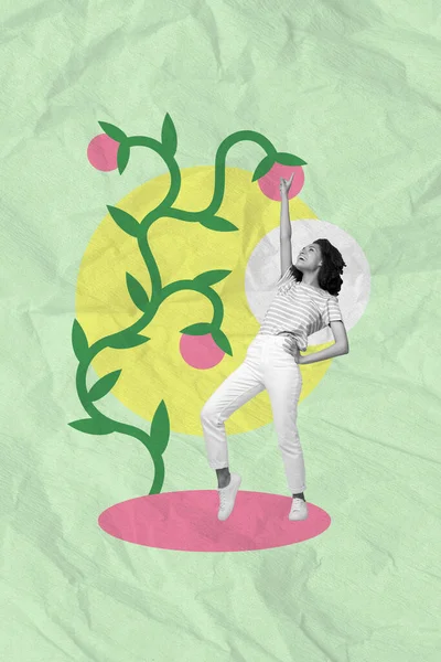 Samengestelde Collage Beeld Beeld Van Dansende Vrouw Bloeiende Verse Bloemen — Stockfoto