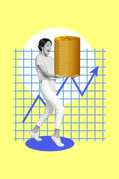 Creativo Abstracto Plantilla Collage Excitado Funky Mujer Hold Llevar Oro —  Fotos de Stock