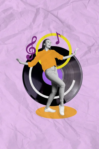 Kolaj Boyutlu Pop Nostalji Eskizi Vinil Kayıt Cihazının Eğlenceli Disko — Stok fotoğraf