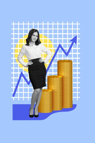 Kreativ Trend Collage Självsäker Entreprenör Finansiär Ekonom Manager Pil Upp — Stockfoto