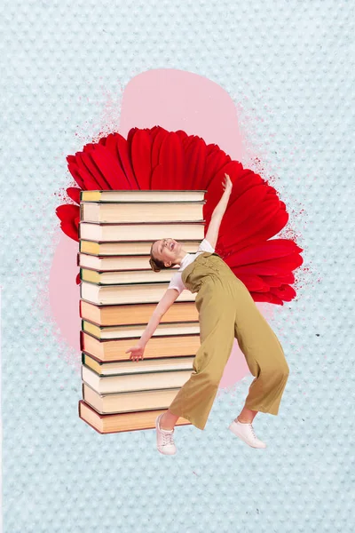 기사보기 소녀가 긴장을 그래픽 포스터가 배경만을 배경으로 시험하기 독서를 즐기고 — 스톡 사진