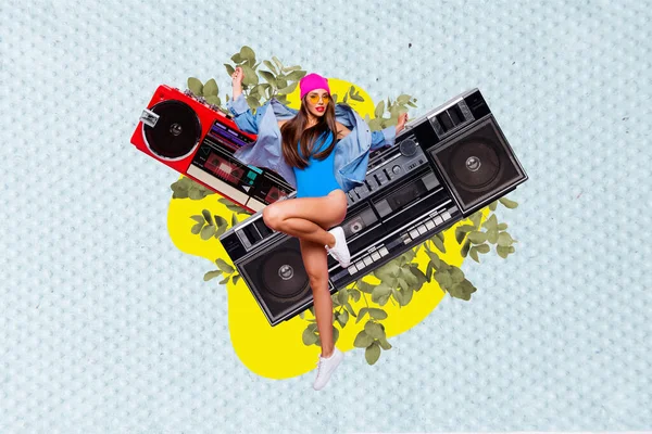 Composite Collage Kunstwerk Design Der Jugend Unbeschwert Mädchen Tanzen Tragen — Stockfoto