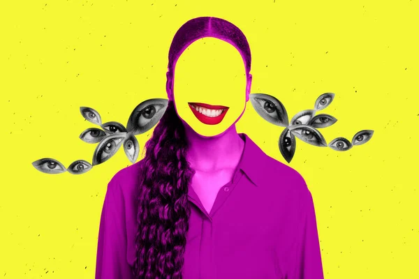 Творческий Странный Ретро Коллаж Искушающей Дамы Призрака Лица Имеющей Зубы — стоковое фото