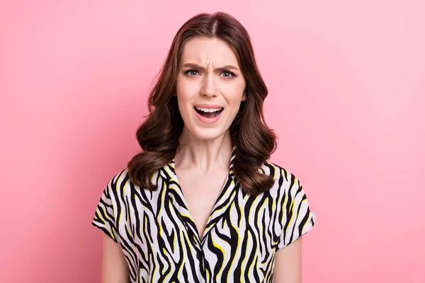 Portrait Furious Unsatisfied Girl Shout Scream Communicate Loud Voice Isolated — Stock Photo, Image