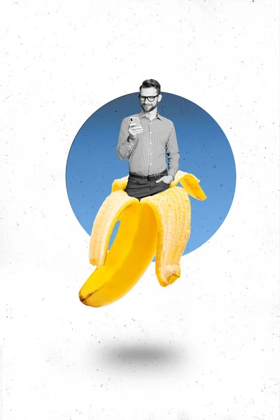 Kreative Funky Vorlage Collage Von Geschäftsmann Aus Schale Gelbe Reife — Stockfoto