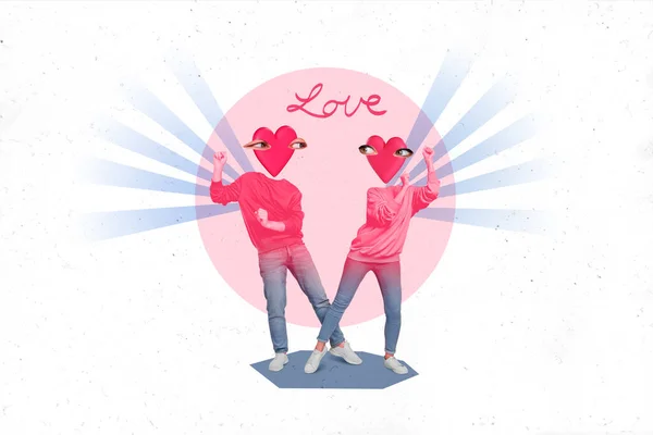 Kreative Magazin Vorlage Collage Von Zwei Seltsamen Menschen Mit Herzgesicht — Stockfoto