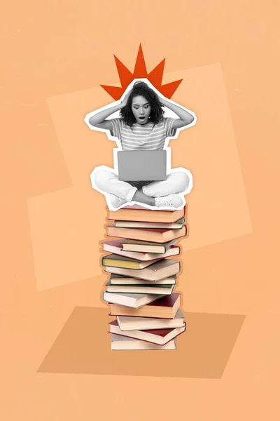 Chica Aturdida Buscando Portátil Confundido Gran Librería Compras Necesidad Comprar — Foto de Stock