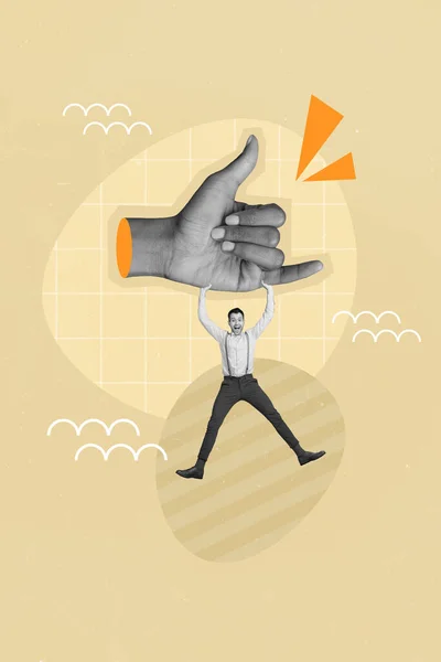 Креативний Банерний Плакат Колаж Величезної Руки Символу Шаки Фанк Молодим — стокове фото