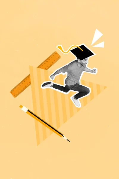 Kreative Magazin Poster Collage Von Schnellen Läufer Junge Kerl Eilen — Stockfoto