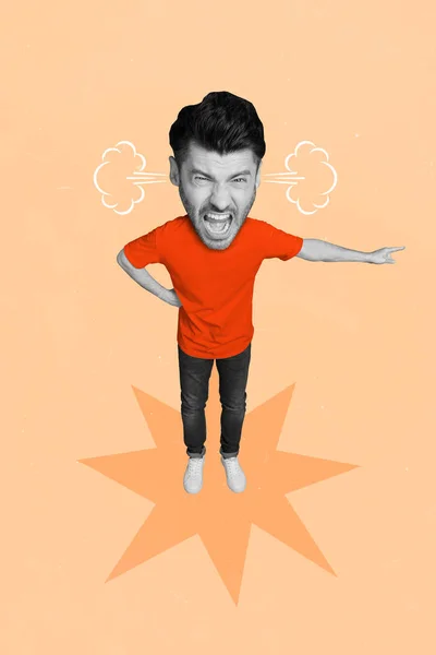 Poster Banner Colagem Criativa Namorado Furioso Homem Apontando Dedo Discutindo — Fotografia de Stock
