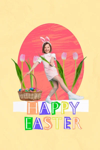 Brochure Composite Collage Enfant Fille Danse Insouciant Fête Heureux Pâques — Photo