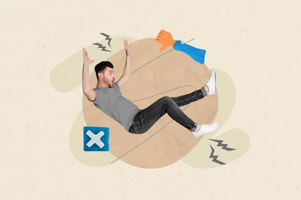 Artwork Magazine Collage Picture Unhappy Guy Getting Dislikes Falling Isolated — Stock Photo, Image