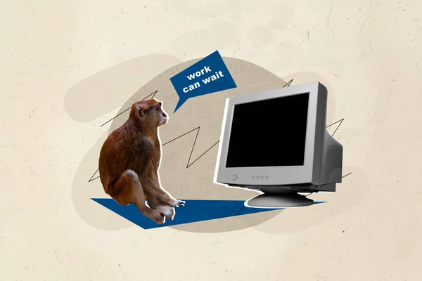 Photo Cartoon Comics Sketch Collage Picture Lazy Chimp Distance Remote — Stock Photo, Image