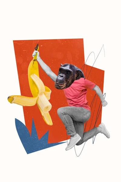 Foto Salto Testa Gorilla Insolita Scimmia Animale Uomo Tenere Buccia — Foto Stock