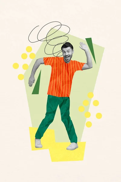Colagem Foto Jovens Animado Descuidado Chilling Funky Cara Dançarino Música — Fotografia de Stock