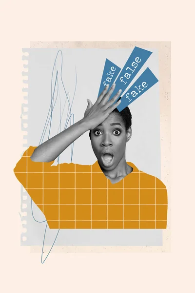 Verticale Collage Beeld Van Zwart Wit Effect Persoon Enorme Papieren — Stockfoto