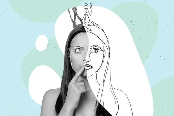 Kreative Handgezeichnete Porträtcollage Der Schönen Königstochter Mit Diadem Die Ihren — Stockfoto