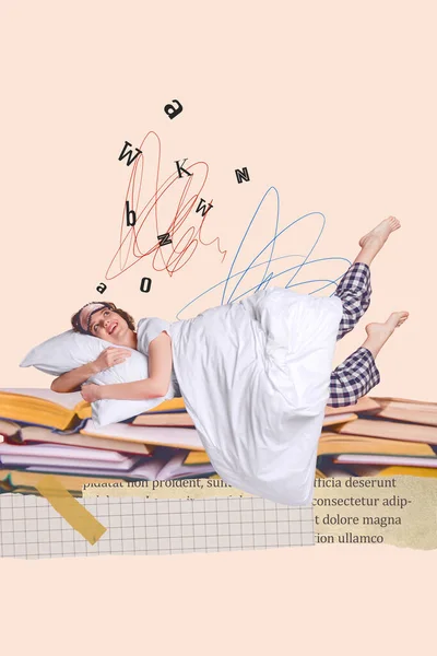 Retro Abstract Creative Artwork Template Collage Dreamy Lady Lying Big — Stock Photo, Image