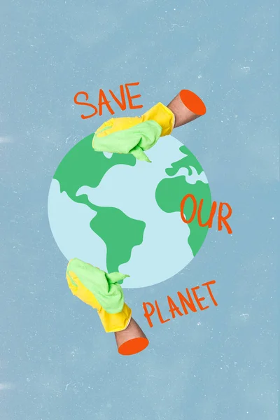 Kreatif Retro Majalah Kolase Gambar Senjata Mencuci Planet Membersihkan Polusi — Stok Foto