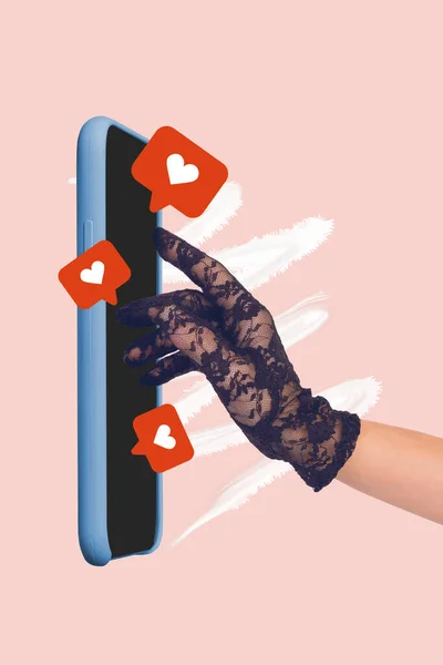 Photo Collage Artwork Minimal Picture Lacy Glove Arm Chatting Instagram — Φωτογραφία Αρχείου