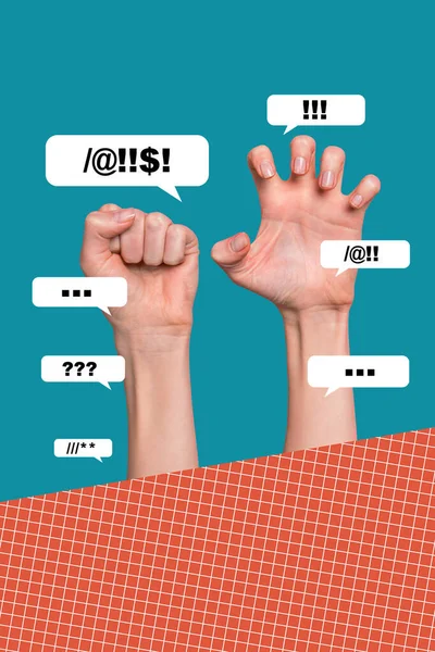 Photo Collage Artwork Minimal Picture Protest Rising Hands Showing Anger — Stock Photo, Image