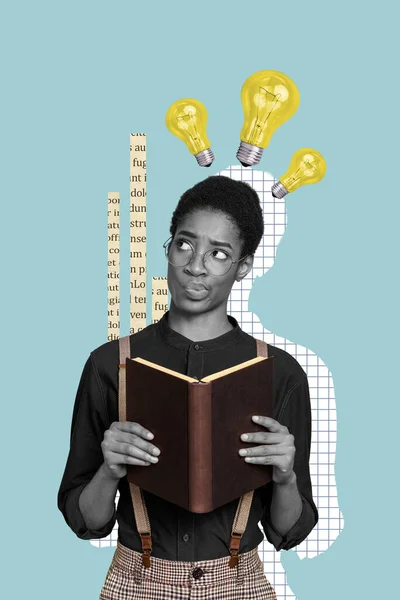 Artwork Magazin Collage Bild Von Zweifelhaften Unsicheren Kerl Denken Lesen — Stockfoto