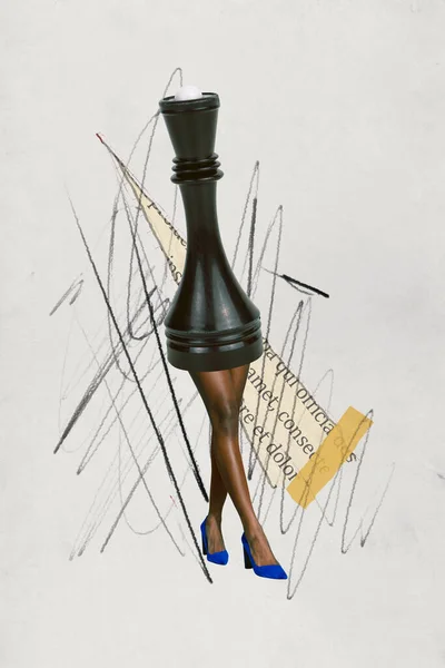 Photo Collage Artwork Minimal Picture Chess Piece Walking Lady Slim — Stock Photo, Image