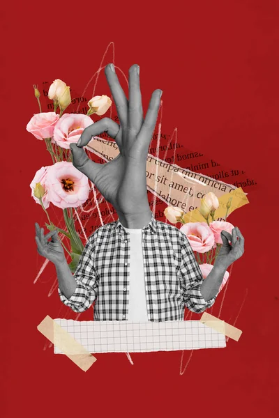 Creatieve Abstracte Sjabloon Graphics Collage Beeld Van Man Okey Teken — Stockfoto