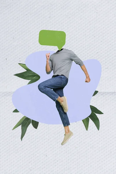 3Dレトロな創造的なアートワークテンプレートコラージュのファンキーな男話すバブル空のスペース代わりに頭の孤立した絵画の背景 — ストック写真