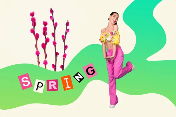 Abstrato Foto Trabalho Colagem Dança Animado Engraçado Asiático Moda Modelo — Fotografia de Stock
