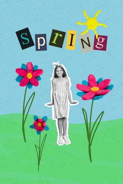 Kunstwerk Tijdschrift Collage Foto Van Opgewonden Glimlachende Kleine Kind Vliegen — Stockfoto