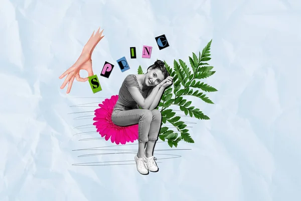 Fantasie Bild Kunstwerk Collage Von Fröhlichen Hübschen Freundin Sitzen Rosa — Stockfoto