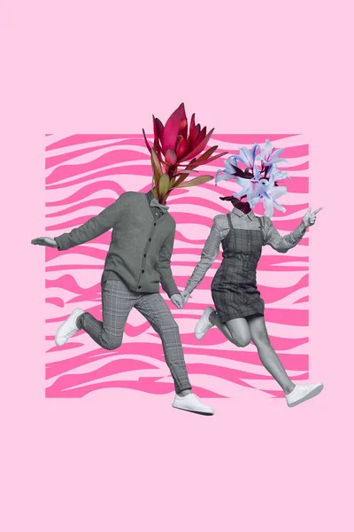 Collage Pinup Pop Retro Szkic Obraz Śmieszne Kilka Egzotycznych Kwiatów — Zdjęcie stockowe