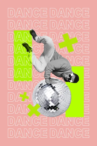Yaratıcı Retro Dergi Kolajı Mutlu Gülümseyen Adam Dans Ediyor Tek — Stok fotoğraf