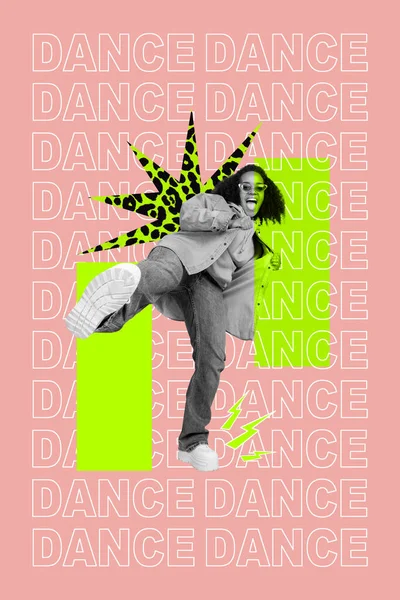 Collage Kunstwerk Grafiken Bild Von Lustigen Funky Dame Tanzen Spaß — Stockfoto