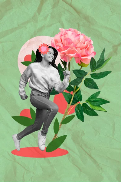 Poster Banner Bild Collage Von Funky Glücklich Junge Kind Dame — Stockfoto