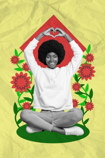 Vertikální Koláž Portrét Veselý Pěkný Černošky Bílý Efekt Dívka Ruce — Stock fotografie