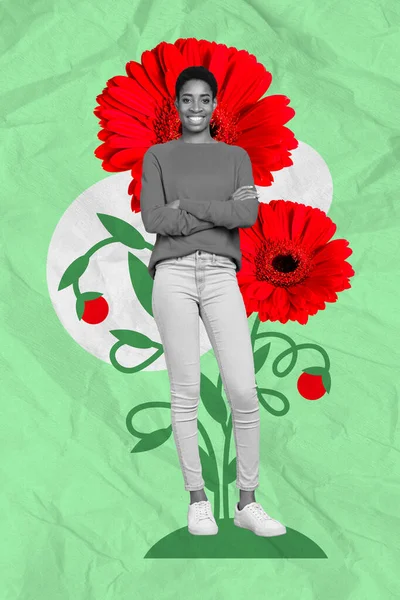 Creativo Cartel Bandera Collage Confianza Hermosa Belleza Dama Disfrutar Primavera —  Fotos de Stock